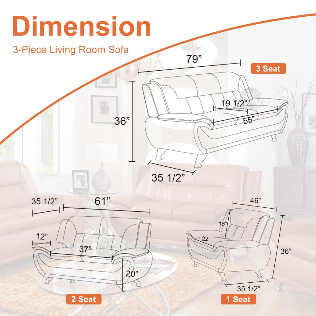 Leather Couches, Sofa Set, Furniture (B-Leather Orange, Sofa+Loveseat)