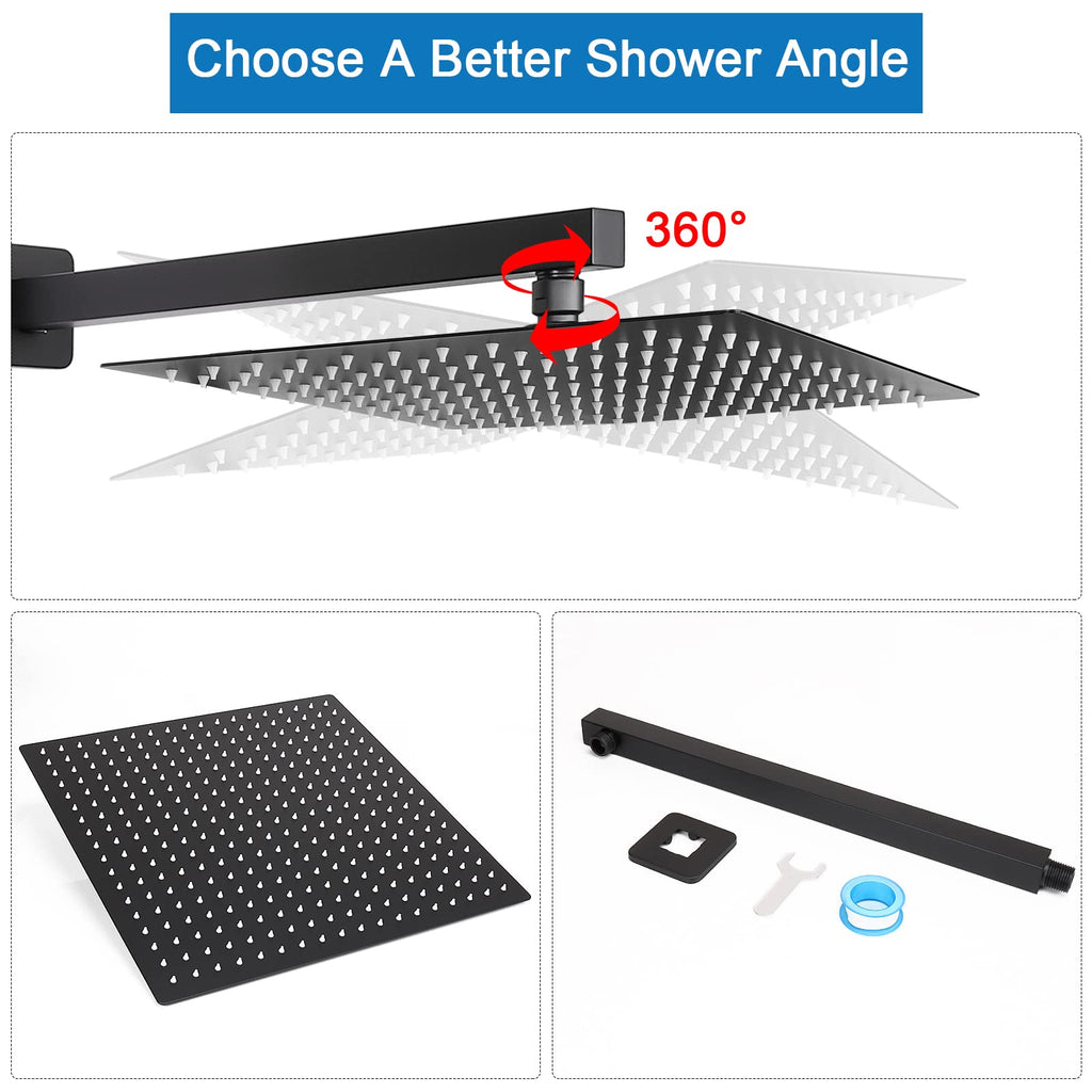 Shower Head with Extension Arm, High Pressure Square with ShowerArm, Stainless Steel Rainfall-Waterfall Full Body