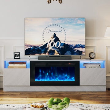 80" TV Stand with 36" Electric Fireplace, Large Modern Media Entertainment Center with Storage Cabinet and 12 Colors