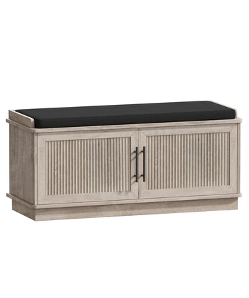 39.4" Fluted Shoe Storage Bench 2 Doors Wooden Entryway Bench Grey