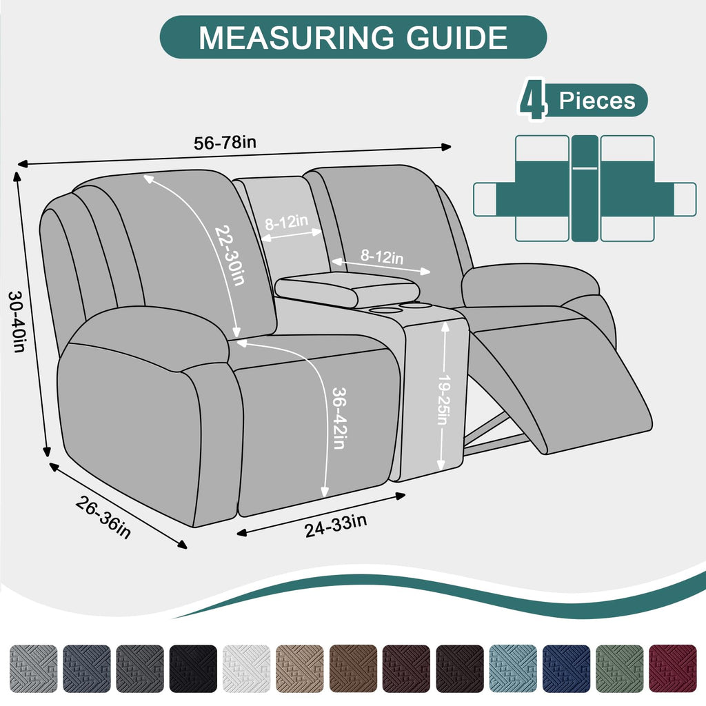 Stretch Loveseat Recliner Cover with Console, Ivory