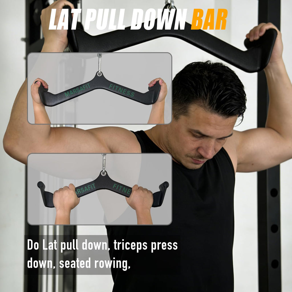 Gym Fitness Rowing T-bar V-bar Pulley Cable Machine Attachments, Bicep Curl Tricep Lat pulldown Bar Back