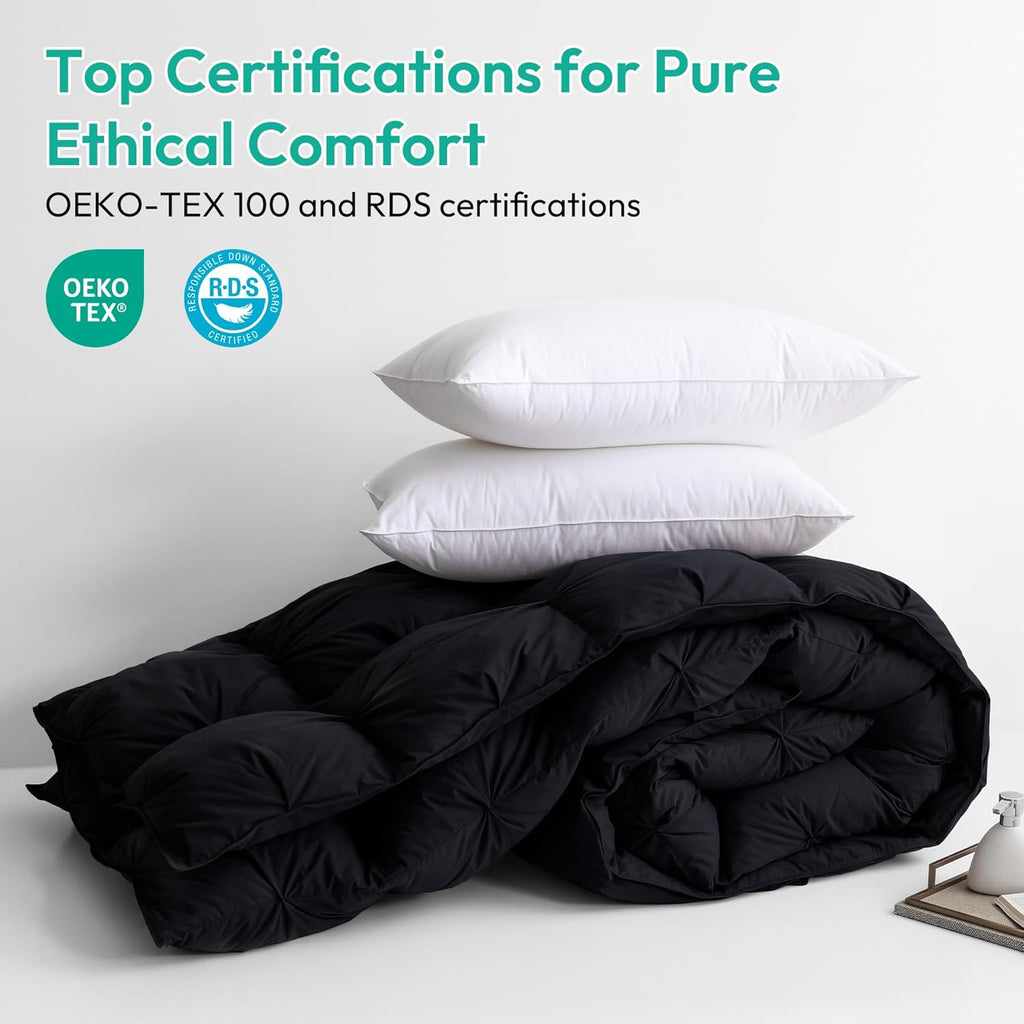 Pinch Pleat Waterfowl Feathers and Down Comforter Queen Duvet Insert, 1200TC 100% Cotton Fabric