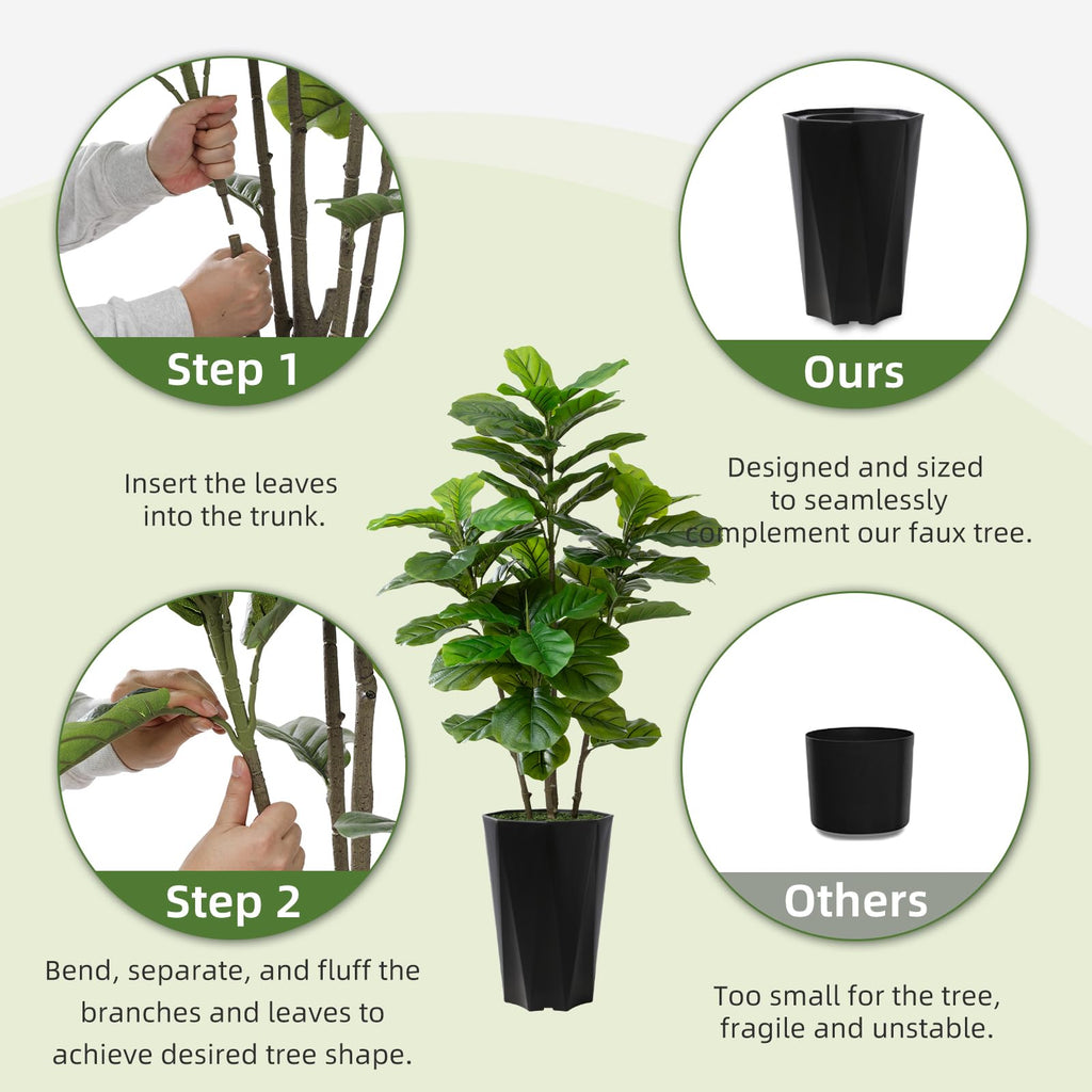 Artificial Fiddle Leaf Fig Plant Indoor 5FT Faux Fig Tree with White Diamond Planter Tall Fake Floor Plant in Pot