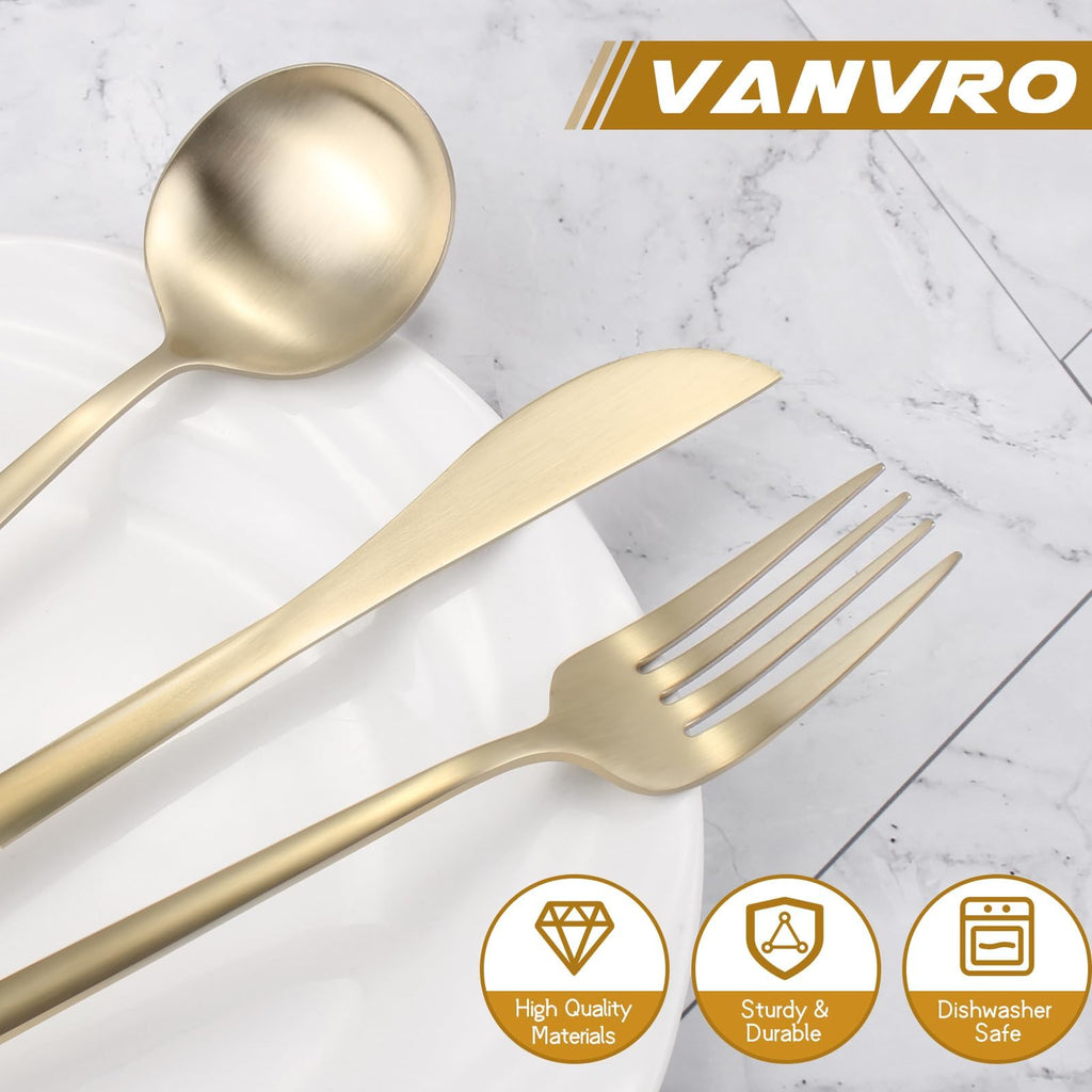 Champagne Gold Silverware Set, 60-Piece Stainless Steel Flatware set,Matte Silverware Sets Service for 12, Tableware