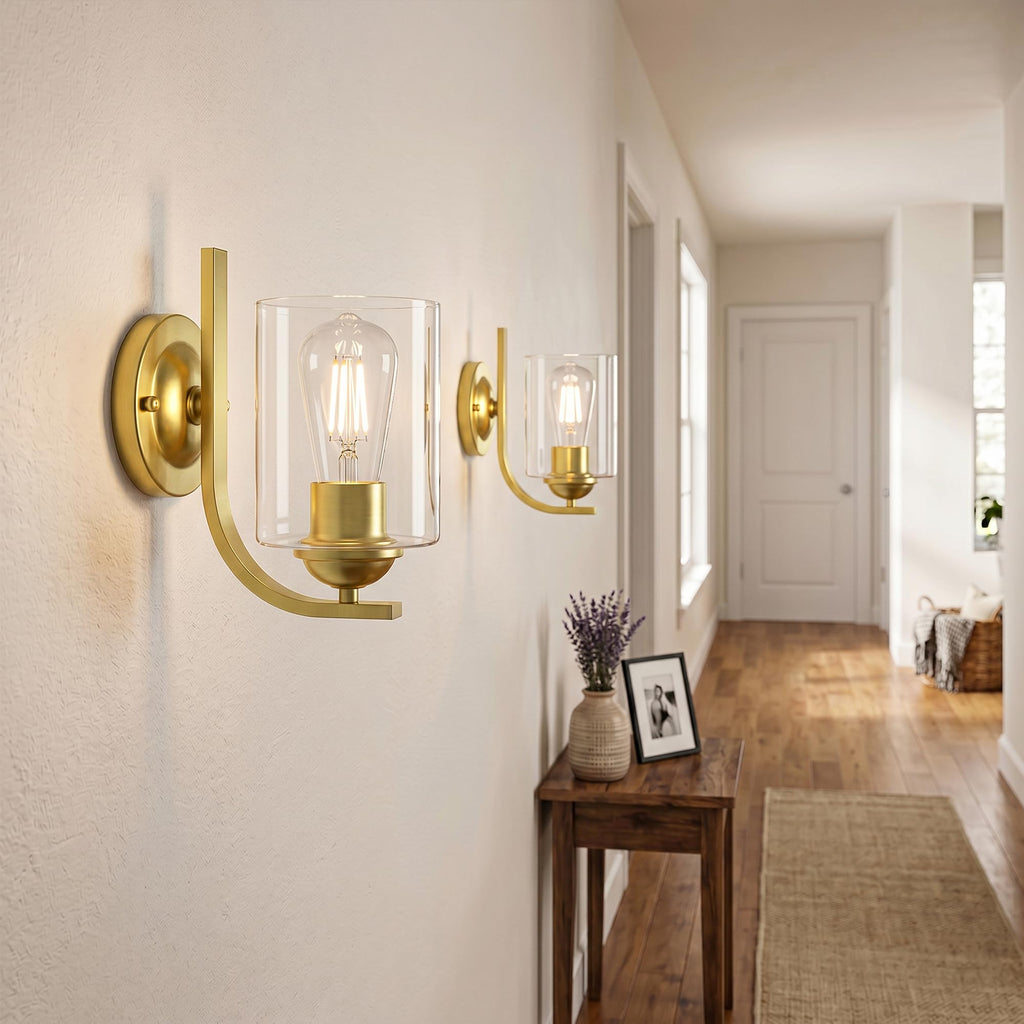 2-Pack Wall Sconces Lights Lamp Bathroom, Modern Vanity Light Fixtures, Gold Farmhouse Wall Mount Lighting Lanterns