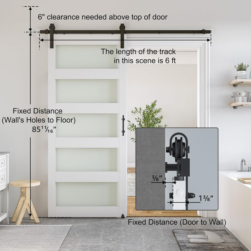 34 x 84 in Glass Barn Door with 6FT Sliding Hardware Kit & Handle, Pre-Drilled Ready to Assemble, Wa