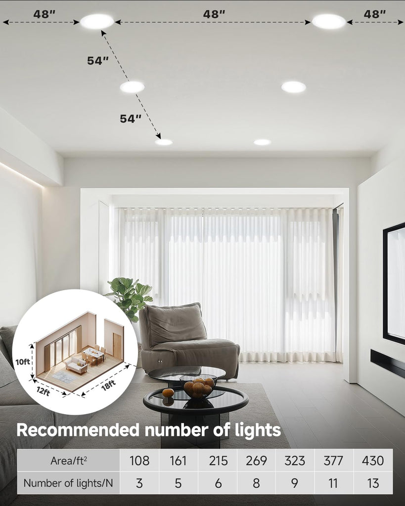 12 Pack 6 Inch LED Eyeball Gimbal Recessed Light, 5CCT Dimmable