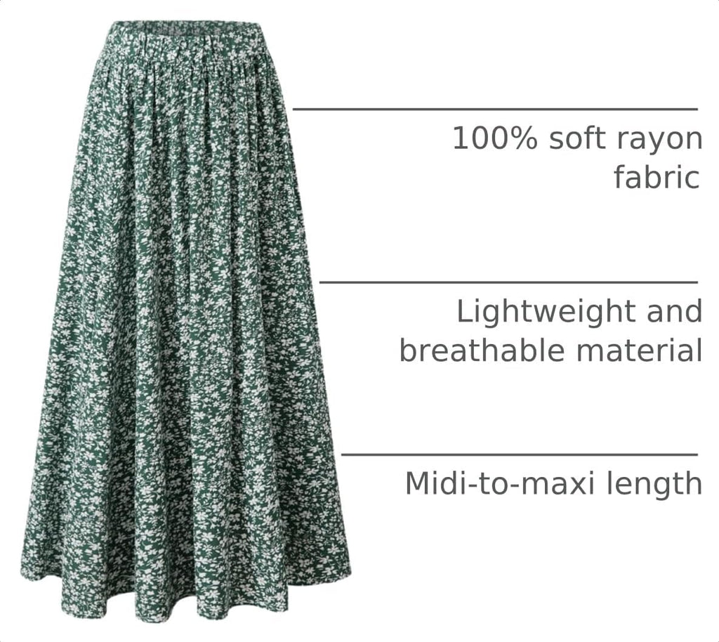 New Girls Floral Maxi Skirt Boho Flowy A-Line Summer Midi Skirt with Elastic Waist