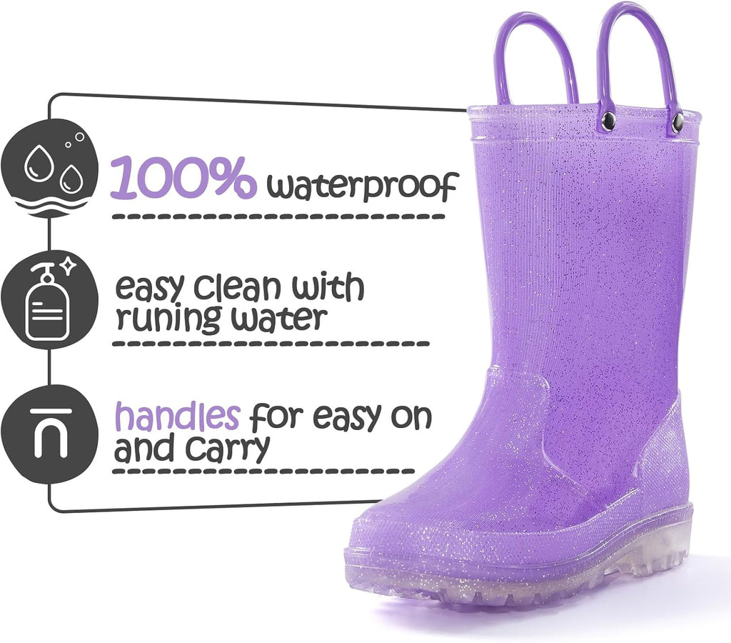 Girls Rain Boots,Kids Waterproof Boots with Easy-on Handles