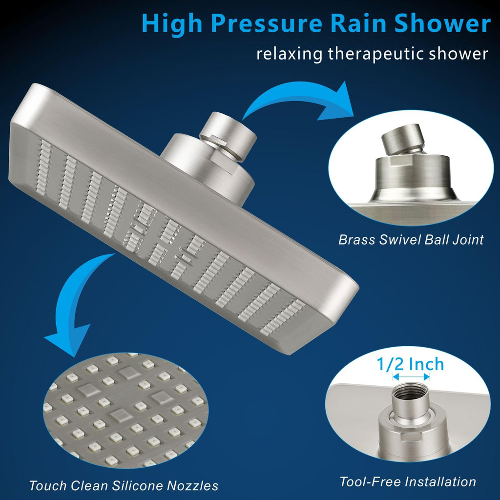 High Pressure Rain Shower Head - Luxury Modern Look - The Adjustable Replacement For Your Bathroom Showerhead - 6"