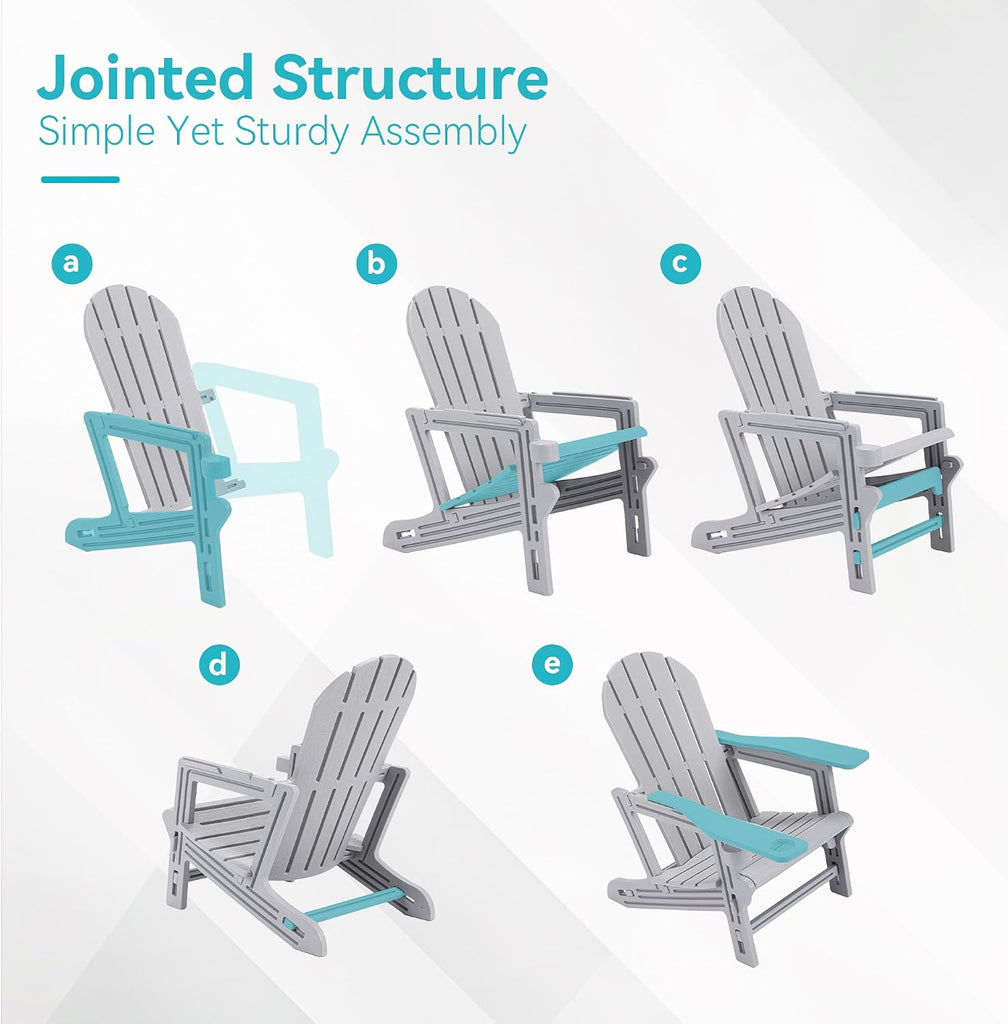 Adirondack Chair Set of 2, Screw-Free HDPE Oversized Outdoor Adirondack Chairs with Cup Holder, Wood Grain Finish
