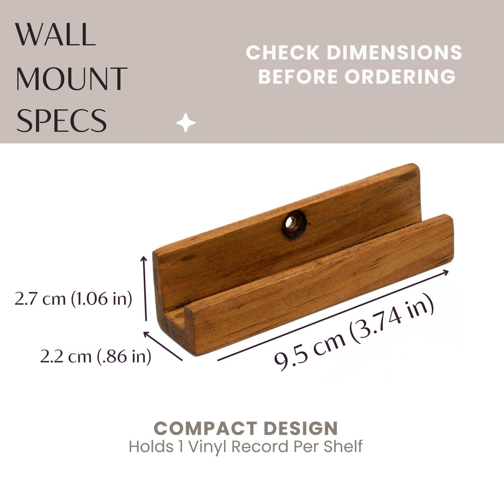 Vinyl Record Wall Mount - Pack of 6 Floating LP Album Display Holders | Pine Wood with Walnut Matte Finish | Easy