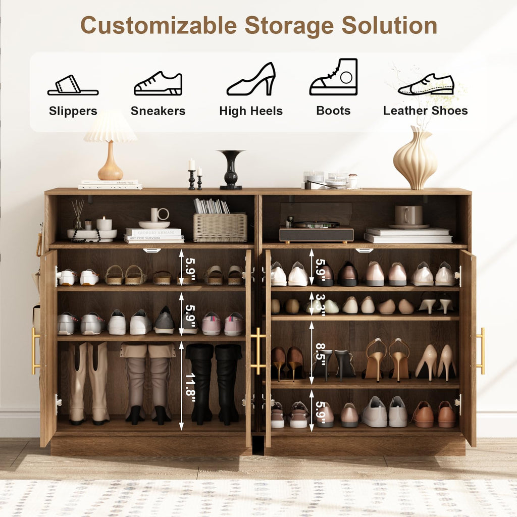 Set of 3 Rattan Shoe Storage Cabinet with Arched Doors