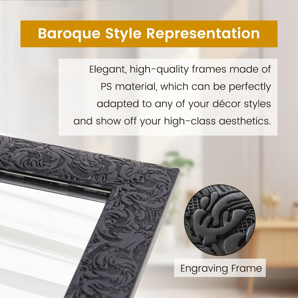 50" x 14" Full Length Wall Mirror, Black Baroque Door Mirror