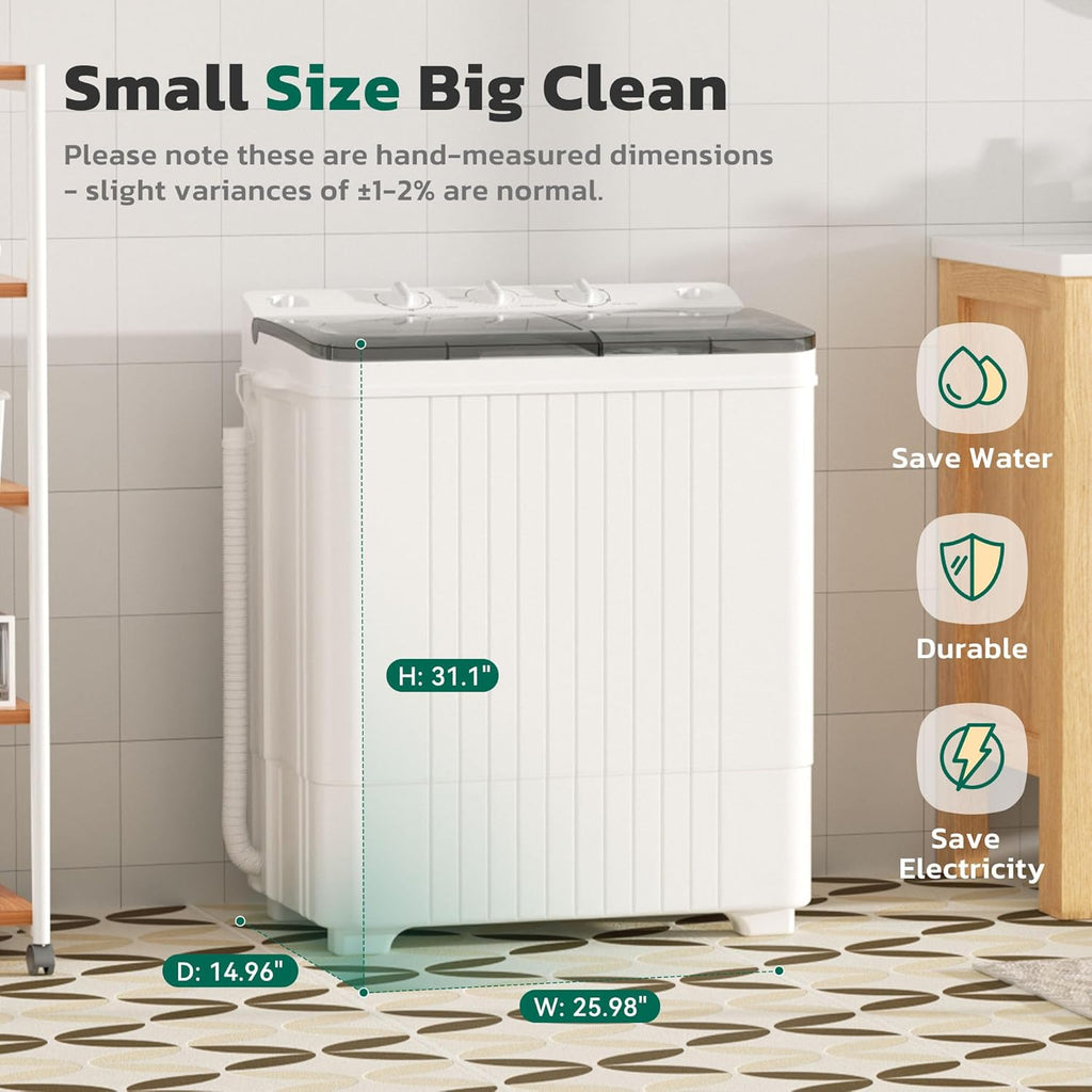 Portable Washing Machine, 28 Lbs Capacity Twin Tub Washing Machine, 18lbs Washer and 10lbs Spinner Combo, Compact