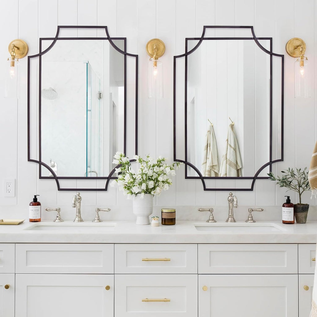 Black Wall Mirror , 36''X24'' Black Bathroom Mirror with Metal Frame, Antique Decorative Mirror Decor