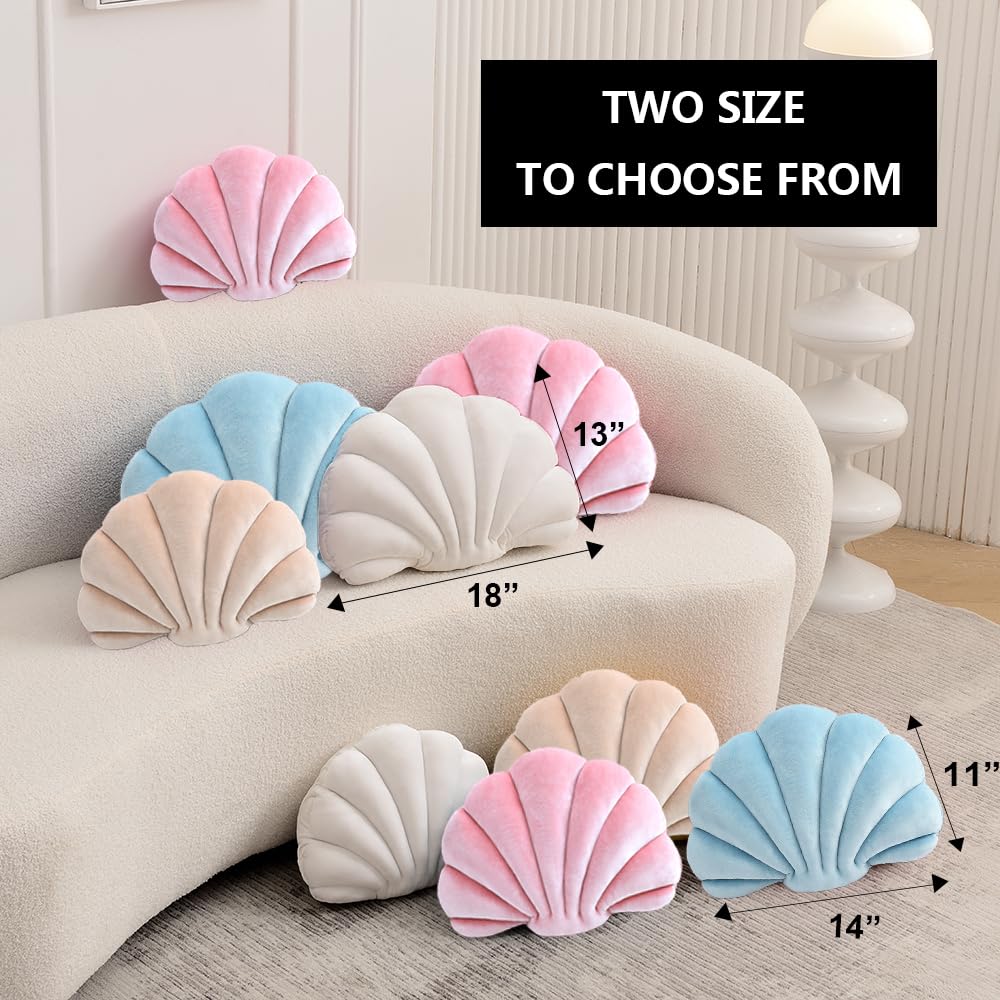 Seashell Throw Pillows, Blue Shell Shaped Pillow, Velvet, 14 Inch