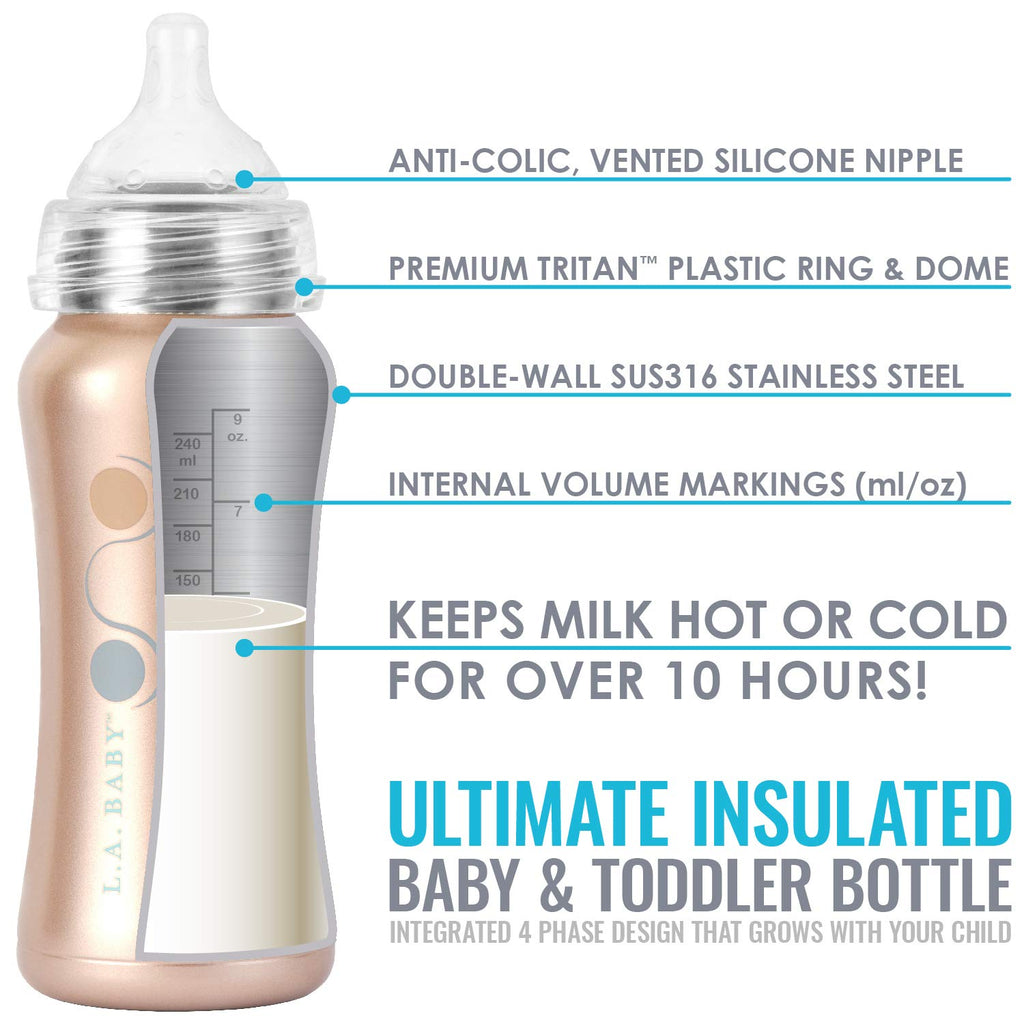 Stainless Steel Baby Bottle 9oz Insulated Baby Bottle | Insulate Milk for 10+ Hours | Non-Toxic Food-Grade Stainless