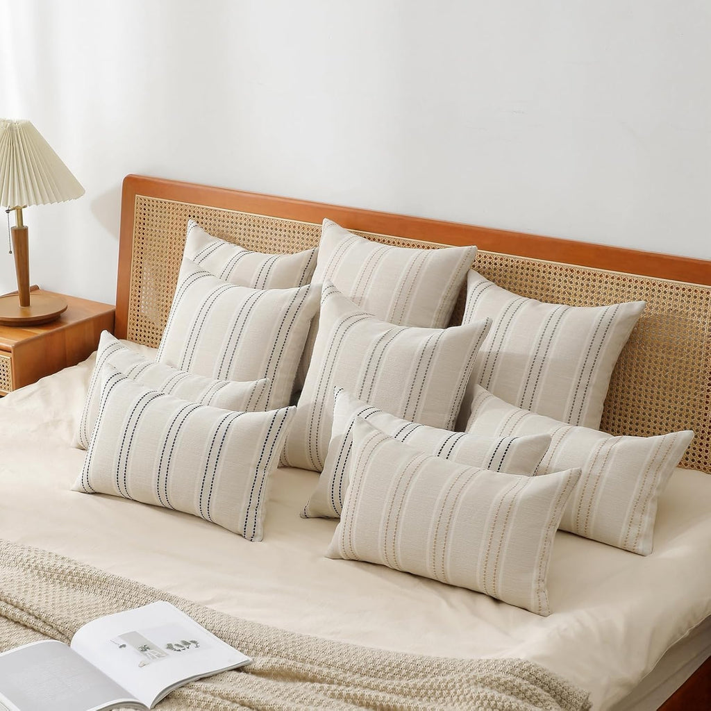 Stripe Throw Pillow Covers 12x24 Lumbar Khaki Farmhouse Pillow Covers