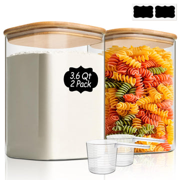 Glass Storage Jars with Bamboo Lids 3.6 Qt 2 Pack Large Wide Mouth