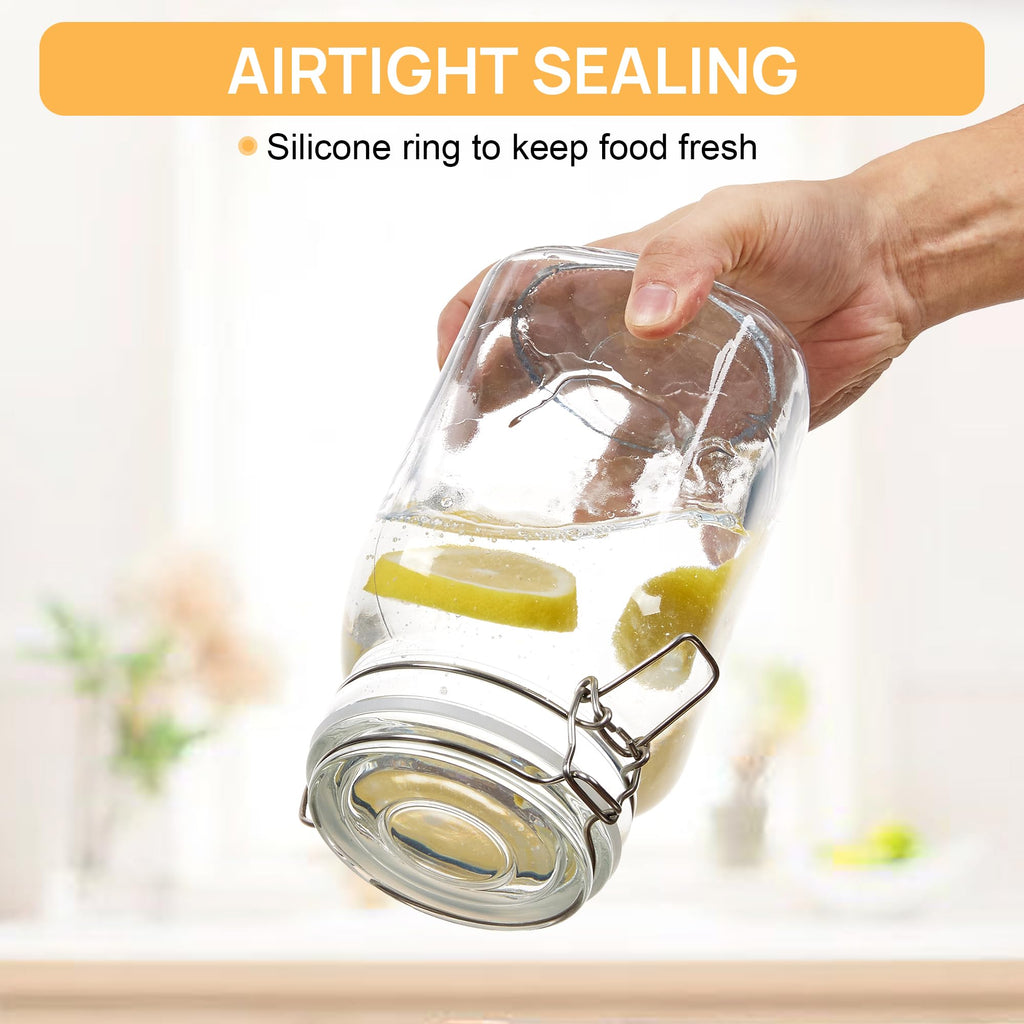 50oz Glass Food Storage Jars with Airtight Clamp Lids, 3 Pack