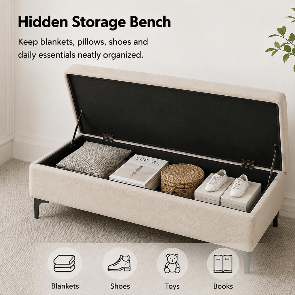 Storage Bench with Storage, Upholstered Storage Ottoman Bench,Chest Storage | Bedroom Bench for End of Bed, Entryway