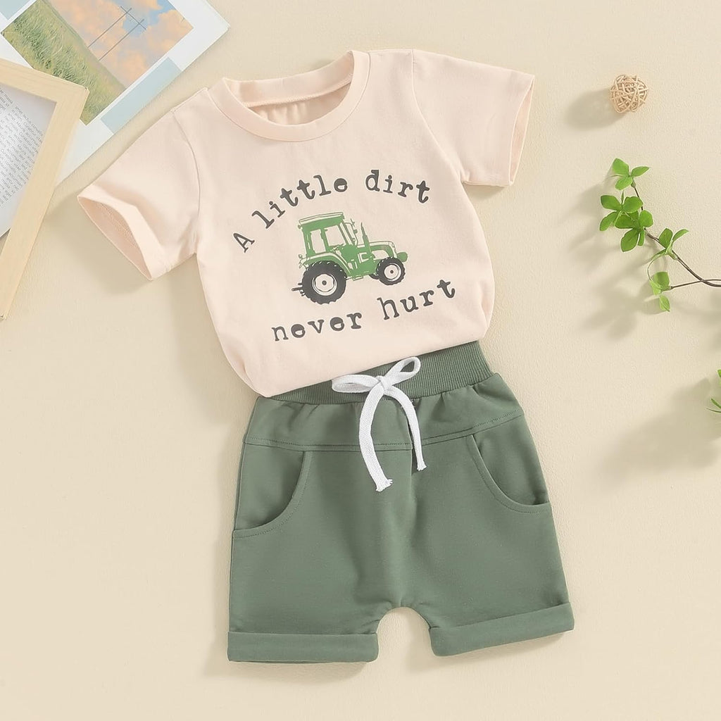 Toddler Boy Summer Outfit Infant Baby Boy Clothes Letters Short Sleeve T-shirt Top Elastic Waist Shorts Set 2Pcs
