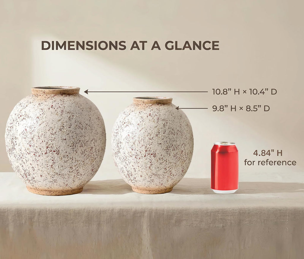 Large Ceramic Vase, 10.8" H, Red White Speckled