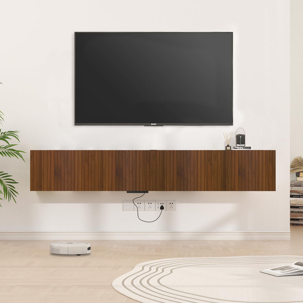 82" Floating TV Stand with LED Lights & Charging Station for 80 inch TV, Wall Mounted Entertainment Center, Modern