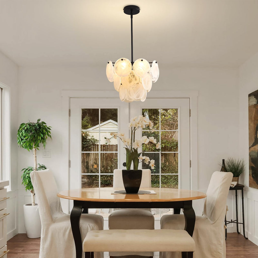Black Glass Pendant Light, 13.78" Modern Crystal Chandelier Kitchen Island, 4-Light Round Adjustable Height Ceiling