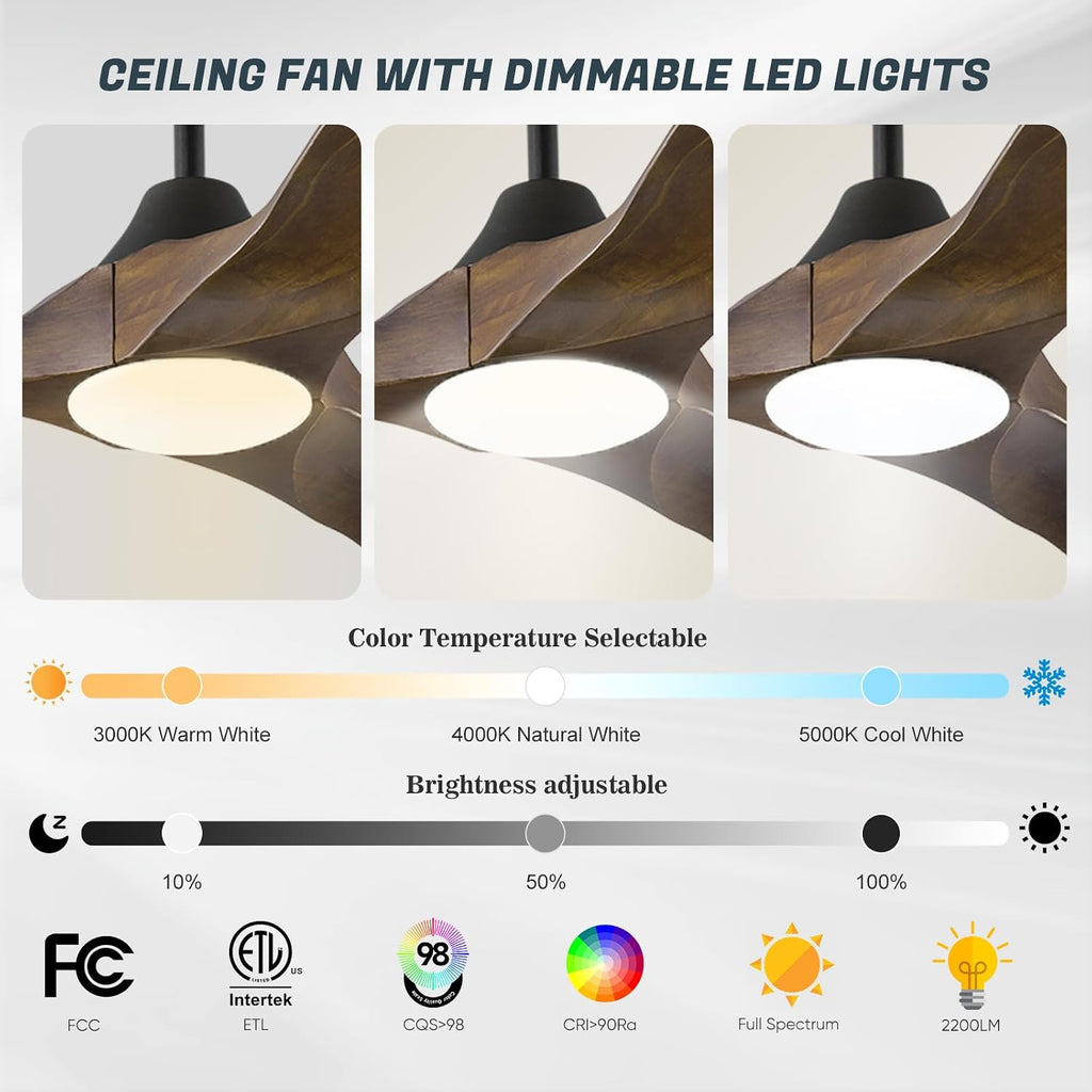 52 Inch Smart Ceiling Fan with Lights, Outdoor Ceiling Fans for Patios Damp Rated