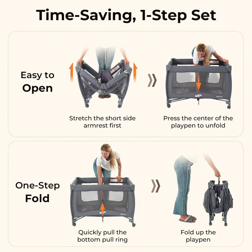 Play Yard with Bassinet, One-Step Setup Portable Baby Playpen