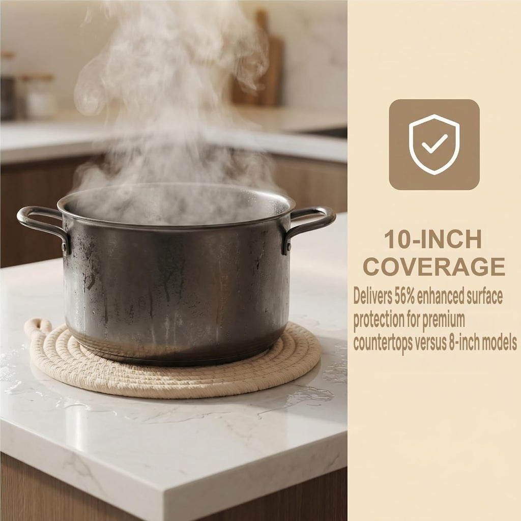 Inch Cotton Trivets for Quartz Countertops with Storage Basket - Thick Woven Hot Pads for Large Pots - Set of 5