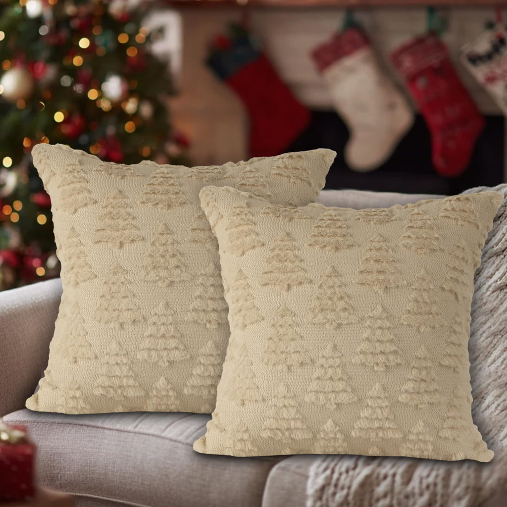 Christmas 22x22 Throw Pillow Covers Set of 2, Winter Christmas Tree Throw Pillow Cases Soft Plush Faux Fur Wool 22 x