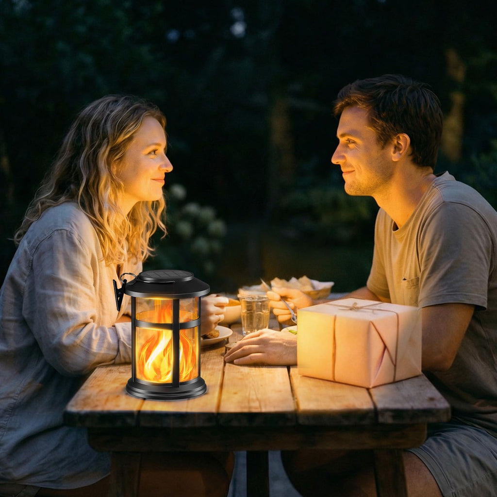 Solar Lanterns Outdoor Waterproof with Flickering Flame, 4 Pack