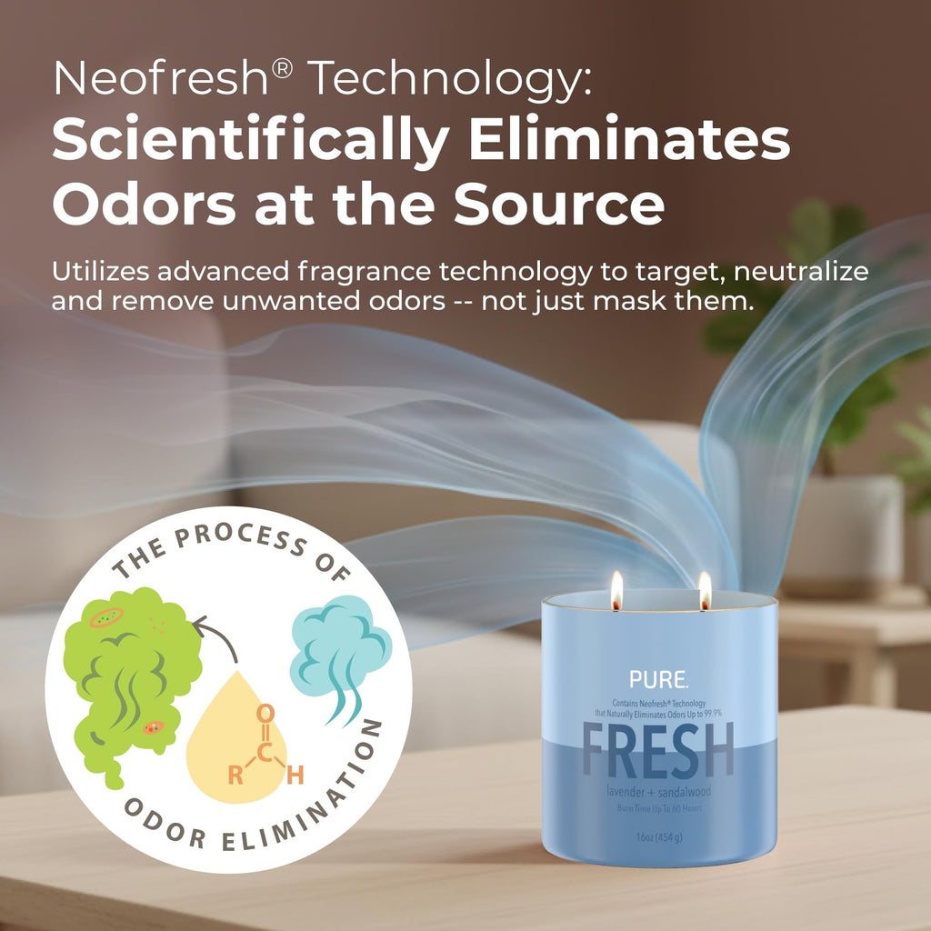 Pure Lavender & Sandalwood Odor Eliminating Scented Candles, Neofresh Technology Eliminates 99.9% of Odors, 16 oz