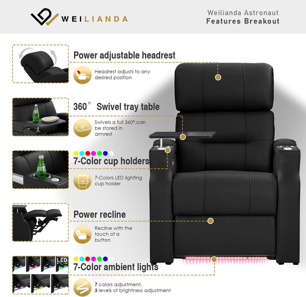 Home Theater Seating, Top Grain Leather Sectional Seats Recliner Chair
