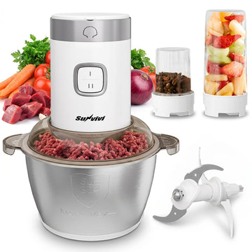 Food Processor: 350W Electric Meat Grinder, 2 Bi-Layer 4 Blades, 1.8L Stainless Steel Bowl, Juicer, Coffee