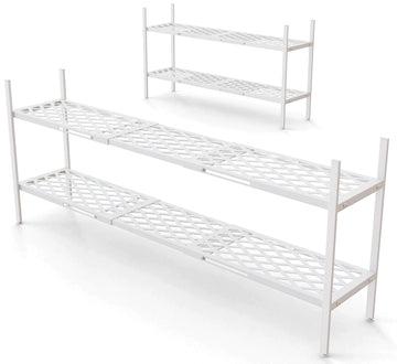 Long Expandable Metal Shoe Rack for Closet, Entryway, Garage, 2-Tier, White
