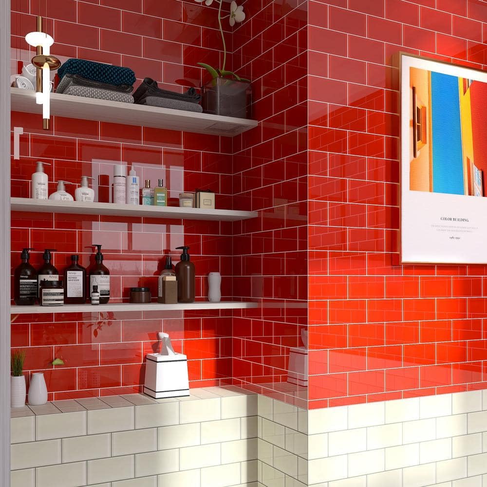 Ruby Red 3x6 Glass Subway Wall Tile Backsplash, Bathroom, Shower, Accent Wall & Pool (5 Sqft, 40 Tiles/Box)