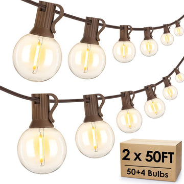 100Ft(2x50Ft) Outdoor String Lights, G40 Globe Patio Lights with 50+4 Waterproof LED Hanging Plastic Bulbs for Cafe