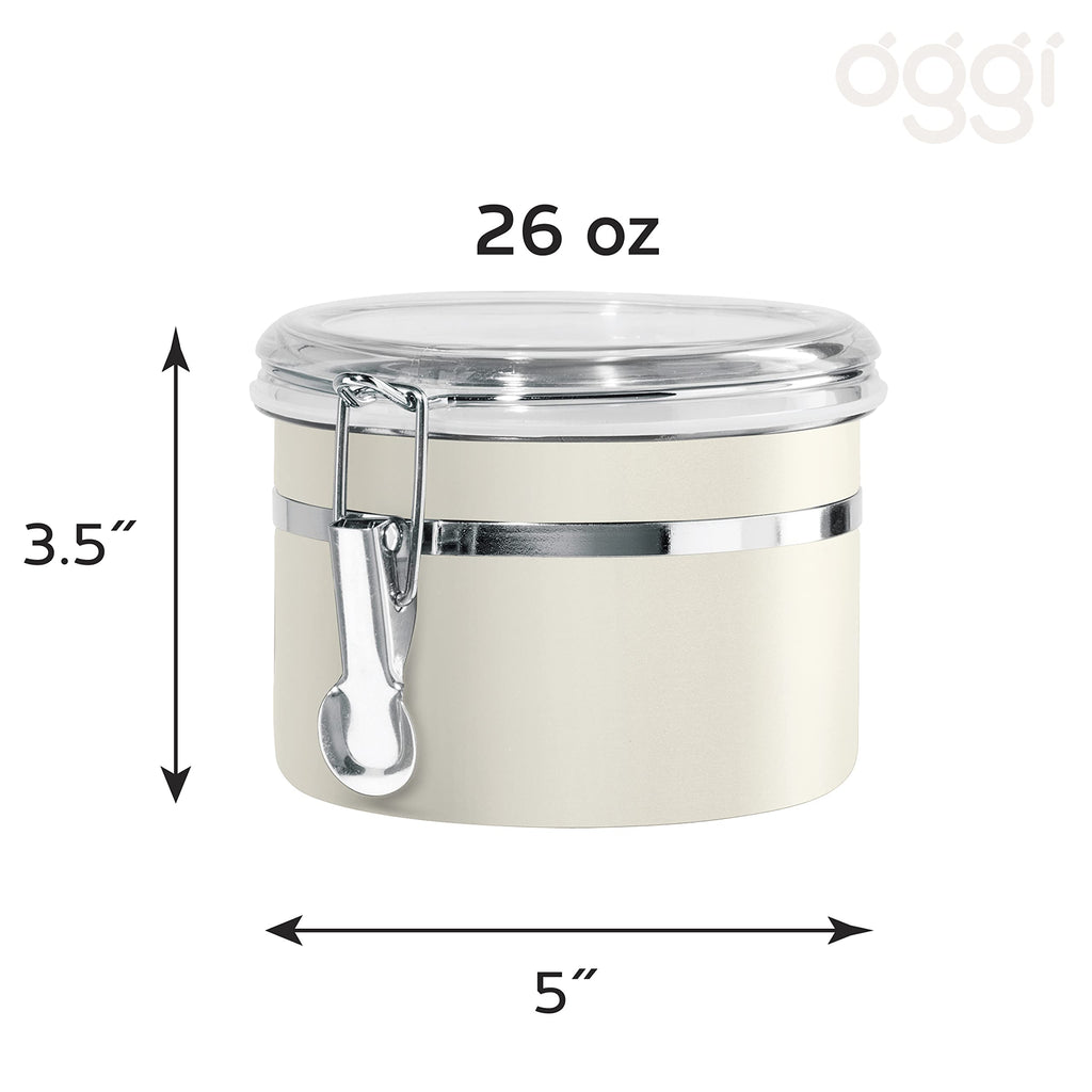 Stainless Steel Kitchen Canister 26 fl oz, Gray - Airtight Clamp Lid, Clear See-Thru Top - Ideal Storage, Food