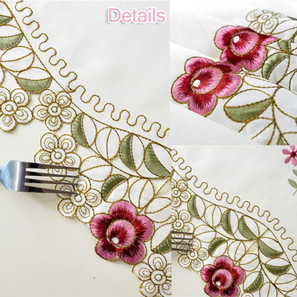 68"X120" Oblong Flower Embroidered Lace Tablecloth, Floral Vintage Classic Rectangular Table Cloth C