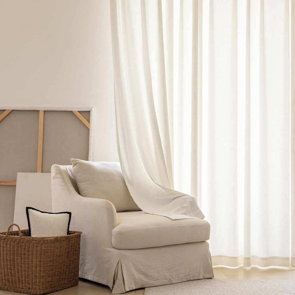 Pinch Pleated Curtains 96 Inches Long 2 Panels for Living Room Bedroom, Semi Sheer Light Filtering Curtain Boho