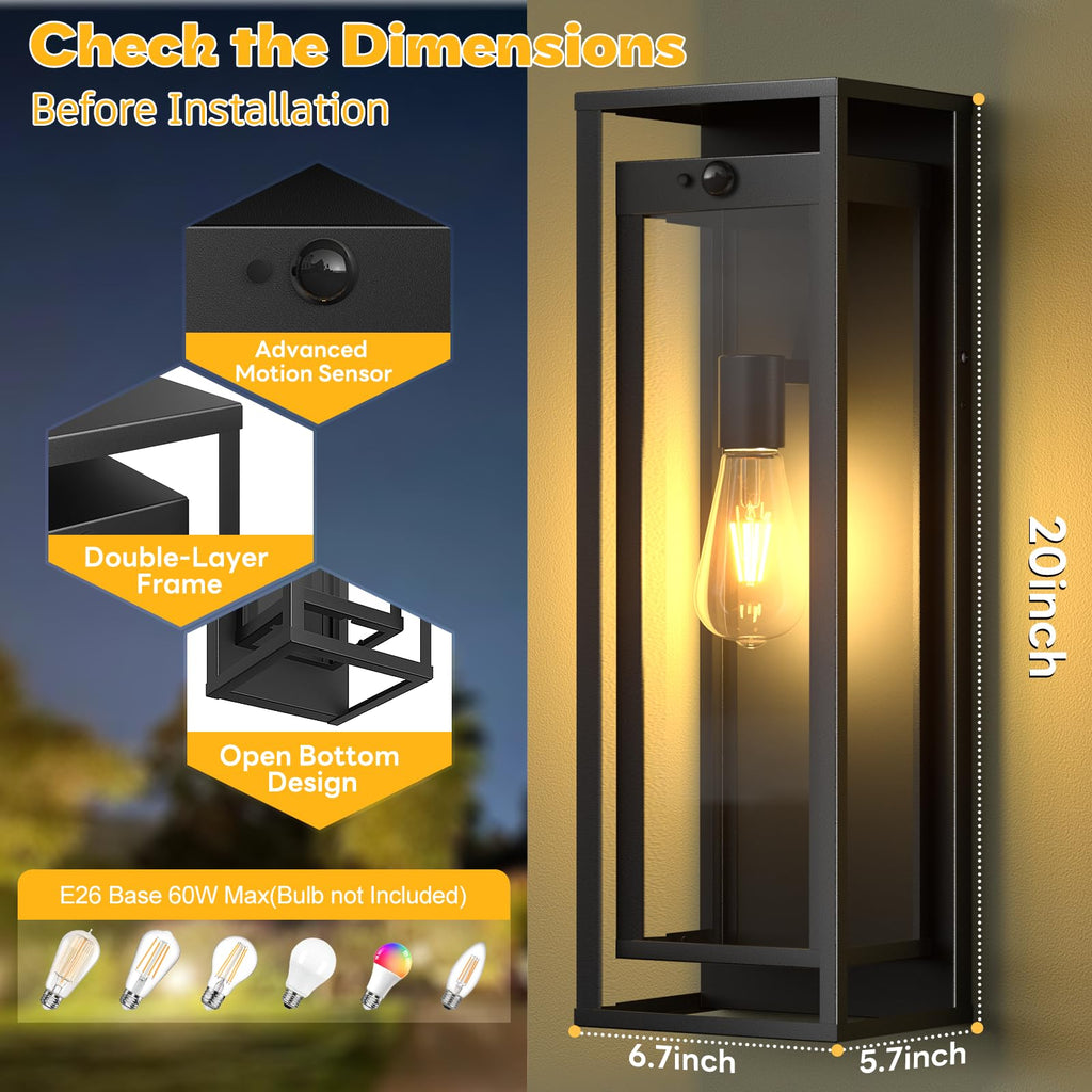 20in Outdoor Wall Light Motion Sensor Sconce Exterior Lighting Fixtures