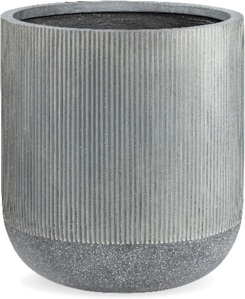 18.7" H x 16.9" D Premium Radius Fiberstone Planter - Charcoal | 15" Pot Opening, Ribbed, Included 2 Extra Coco Mats