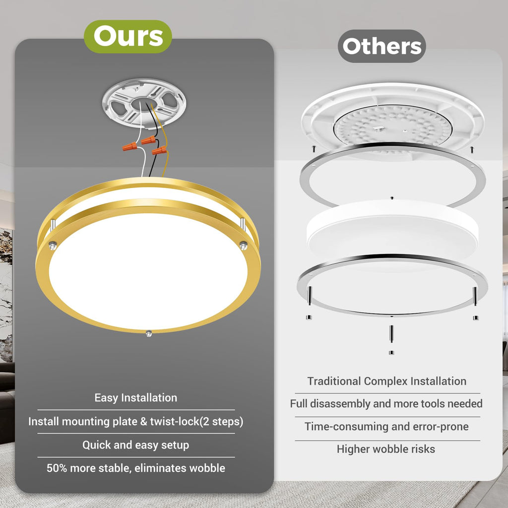 2 Pack Flush Mount Ceiling Light Fixture, Dimmable & 5Color Temperatures Ceiling Light Gold, 16inch 36W 3000K 3500K