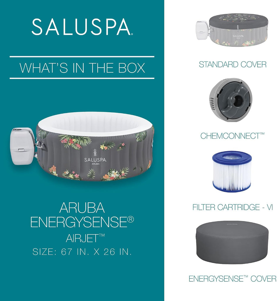 SaluSpa Aruba 2 to 3 Person Inflatable Hot Tub, Round Energy-Efficient Portable Outdoor Spa with 110 AirJets, 67" x