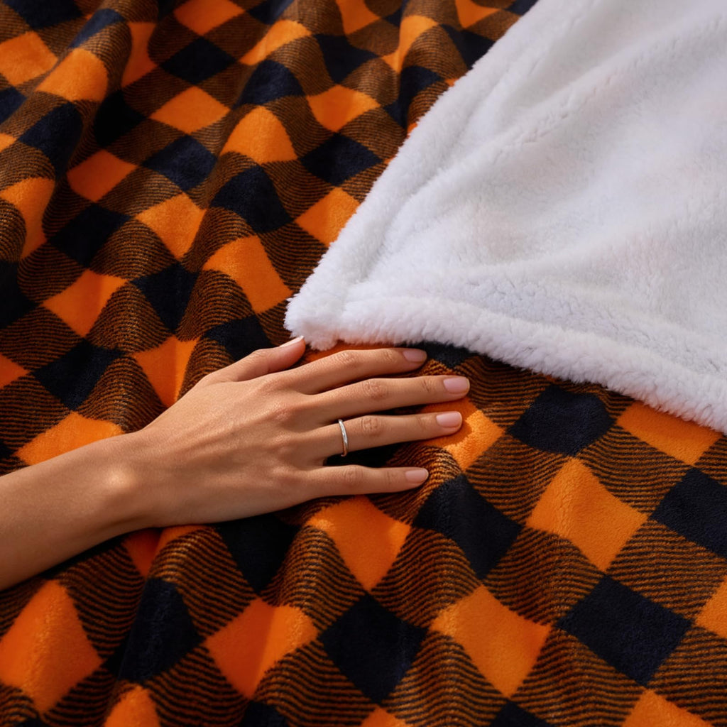 Halloween Sherpa Blanket for Decor & Gift, Orange & Black, 50"x60"